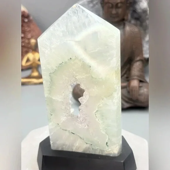 Druzy Quartz with Prasiolite and Anatase Inclusions Tower with Stand - Picture 5 of 5